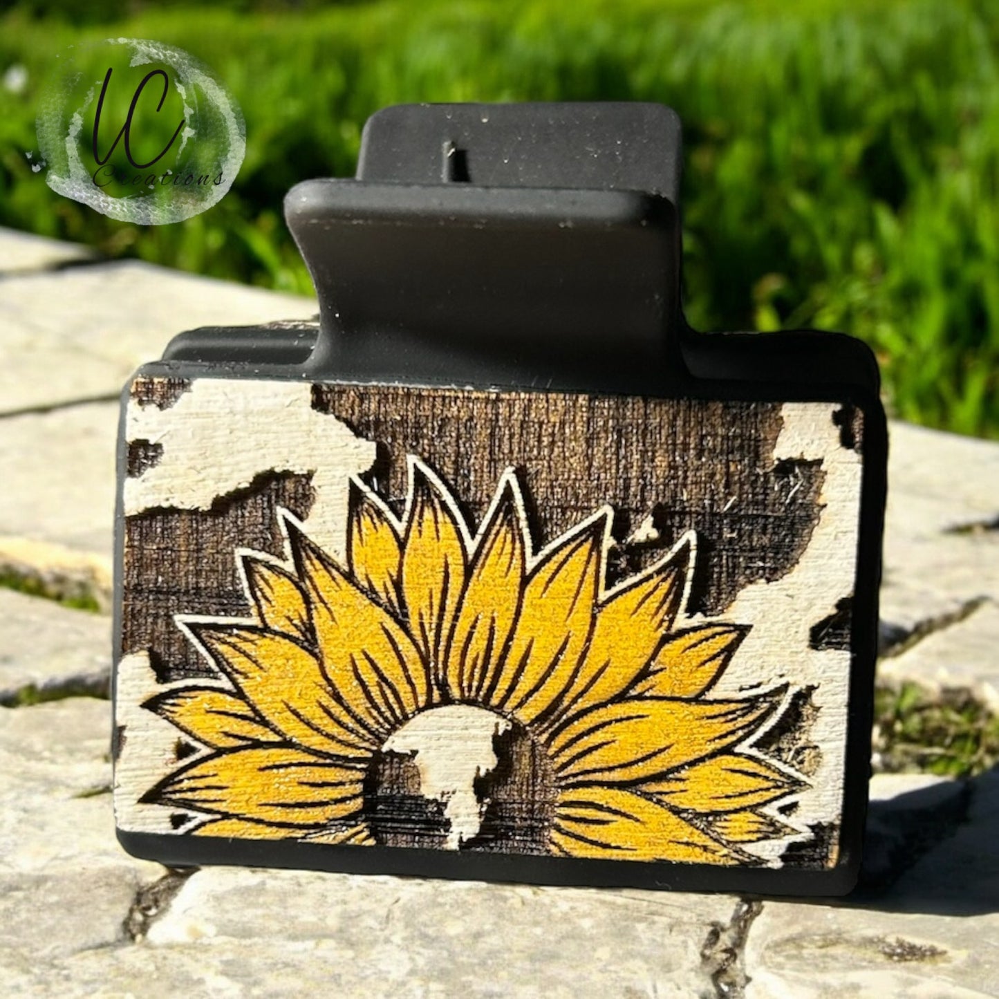 Sunflower & Cowhide Claw Clips